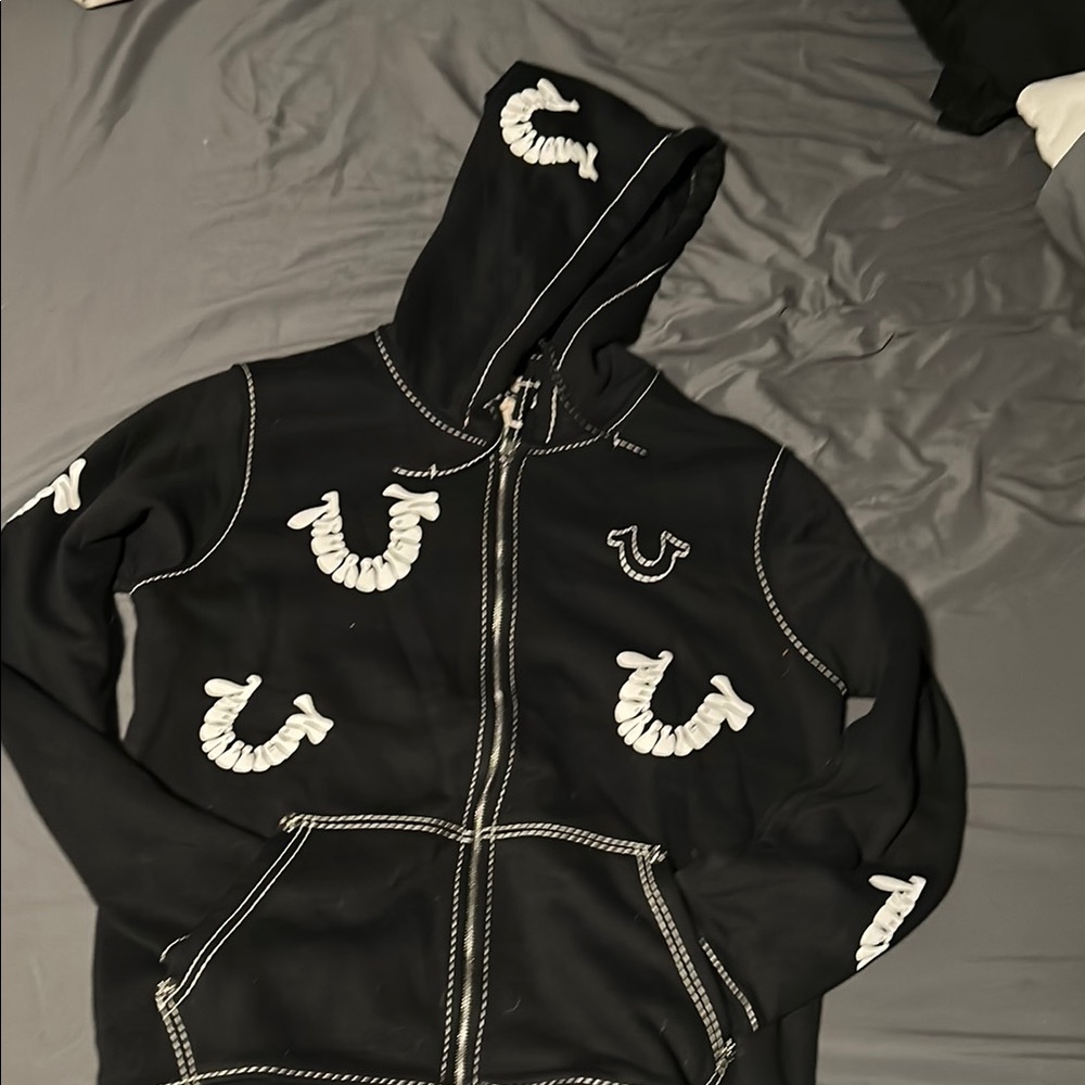 Black Hoodie with White Stitching and Logo